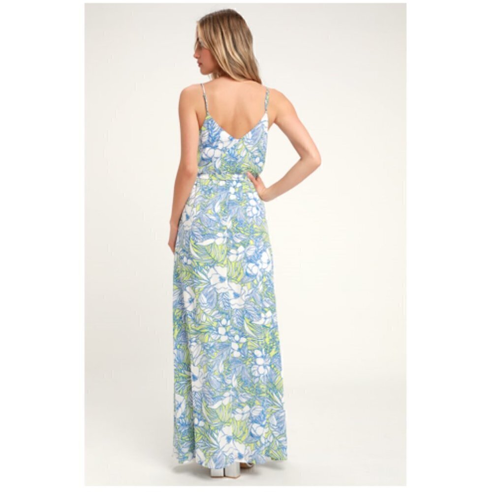 Lulu's Sunrise in Paradise Blue Multi Tropical Print Maxi Dress Size M NWT - Picture 3 of 15
